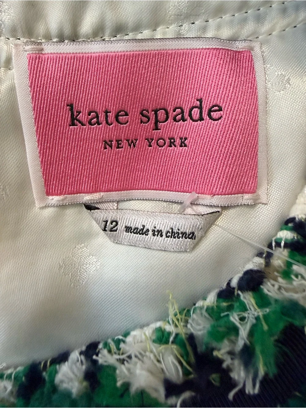 Kate Spade NY Tea Time Green and White Tweed Midi Dress with Navy Trim NEW